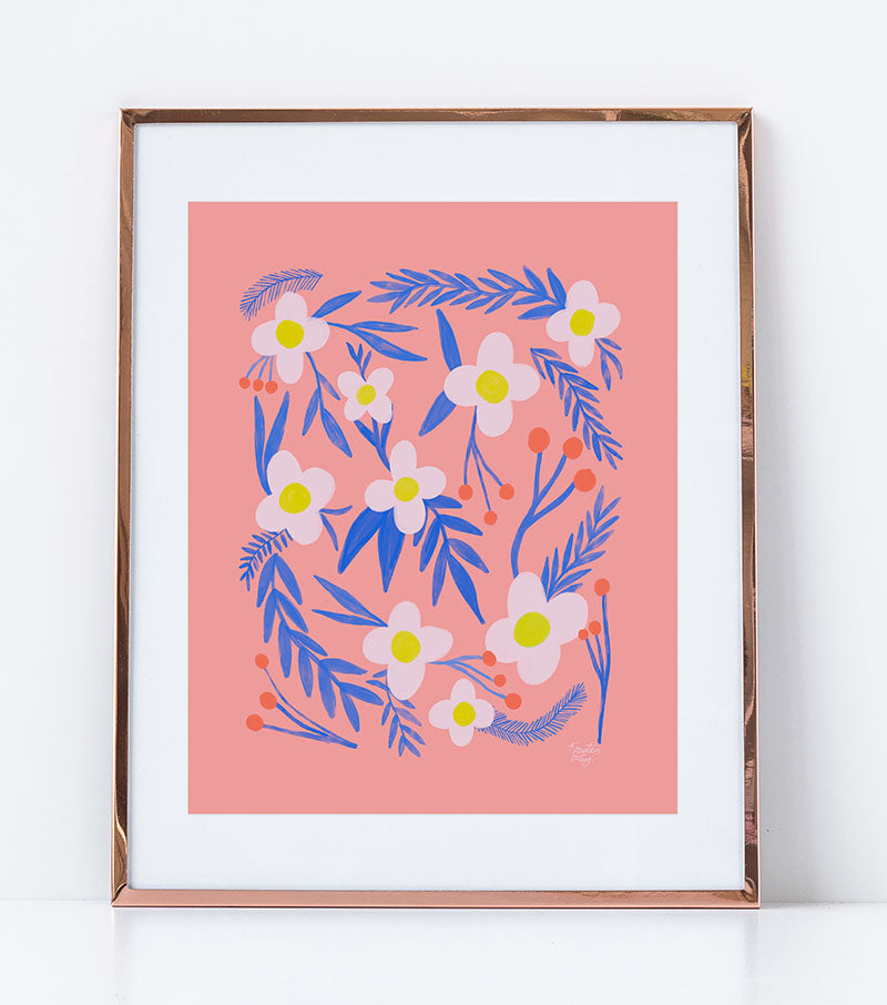 Folk Flowers Pink Art Print - Thimblepress