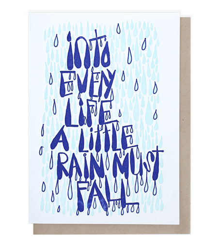 rain must fall letterpress card - Thimblepress