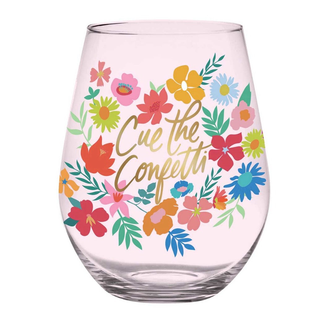 Cue The Confetti Jumbo Stemless Wine Glass