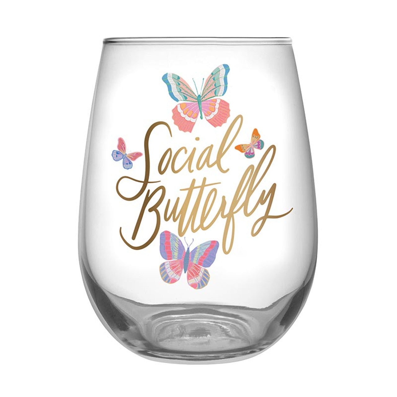 Social Butterfly Stemless Wine Glass
