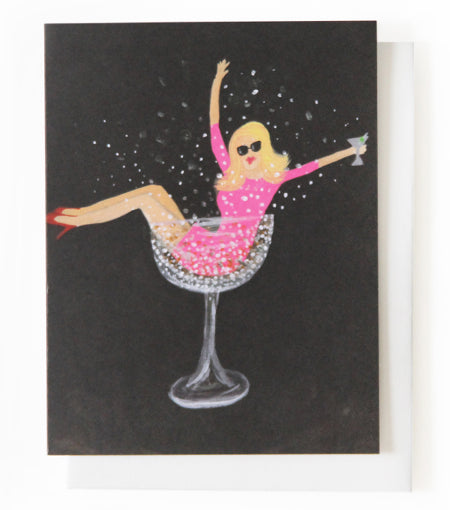 champagne girl card - Thimblepress