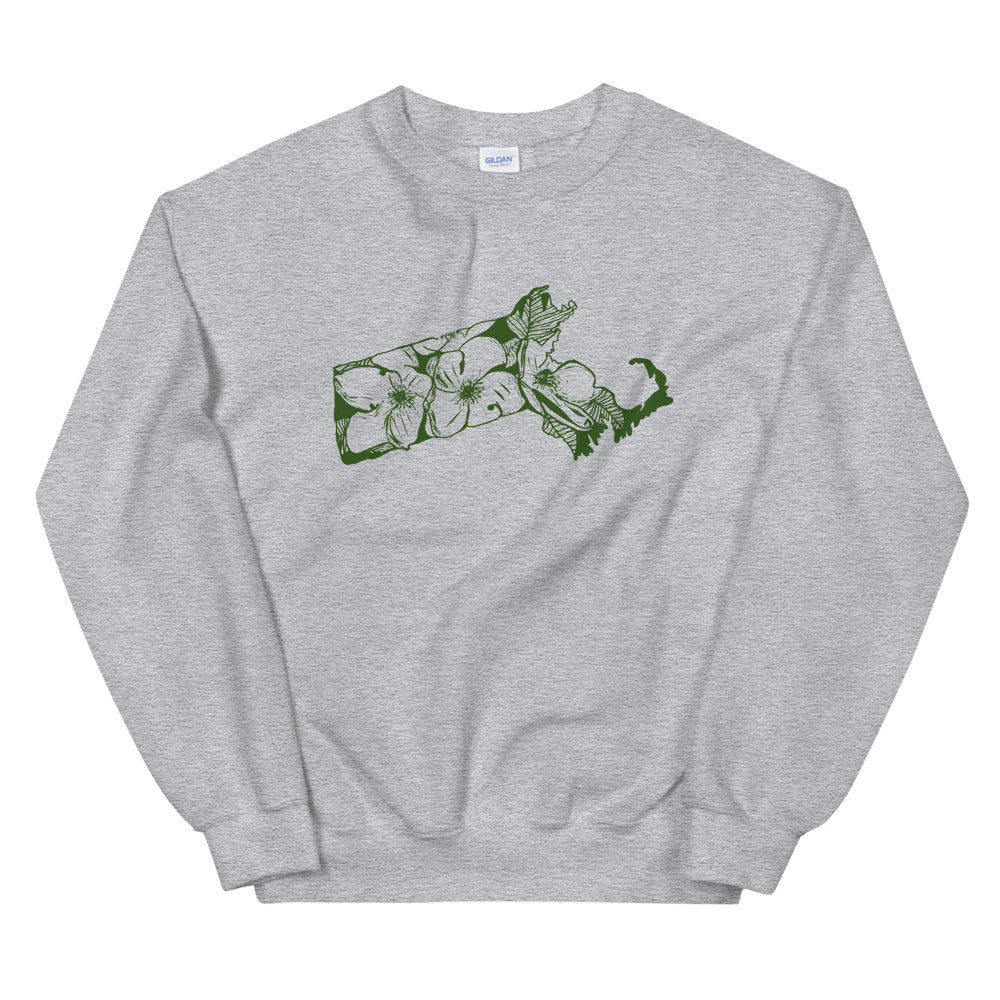 Massachusetts Trailing-Arbutus Grey Sweatshirt - Thimblepress