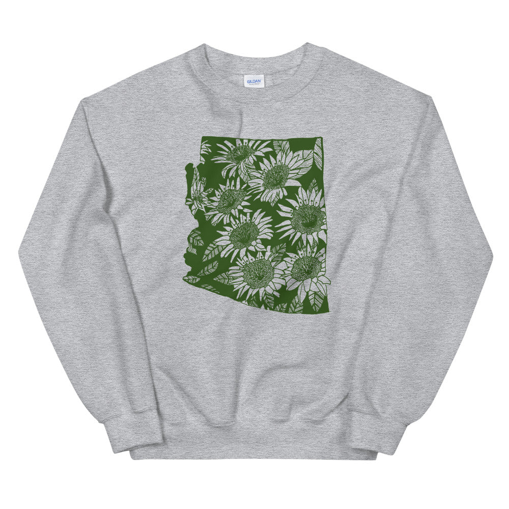 Arizona Saguaro Cactus Blossom Grey Sweatshirt - Thimblepress