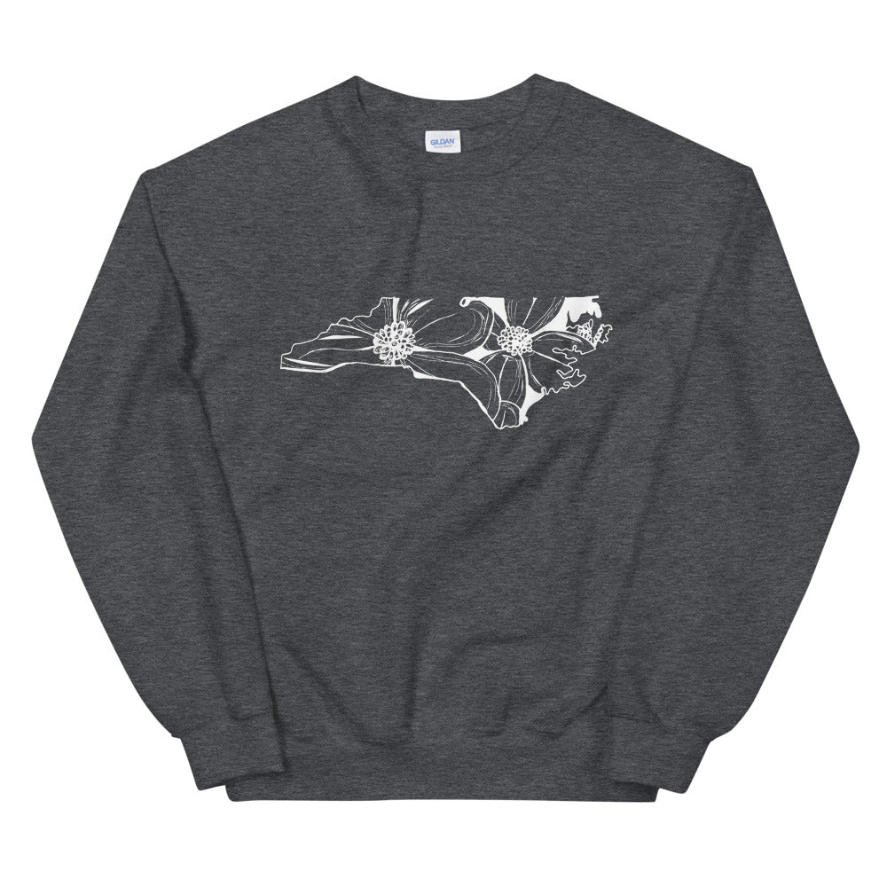 North Carolina American Dogwood Dark Grey Sweatshirt - Thimblepress