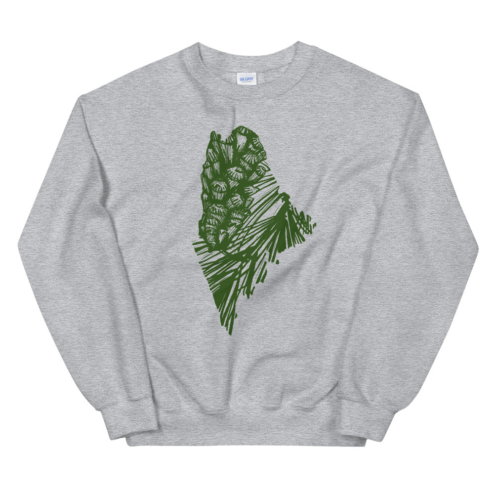 Maine White Pine Cone And Tassel Grey Sweatshirt - Thimblepress
