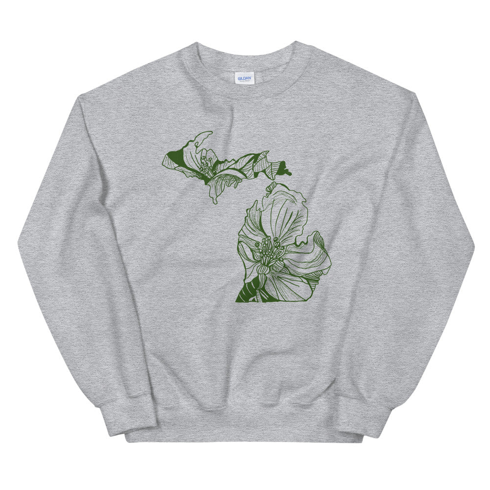 Michigan Apple Blossom Grey Sweatshirt - Thimblepress