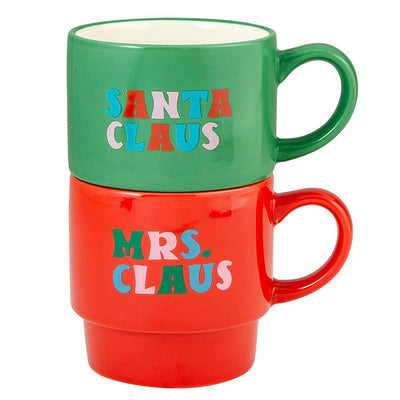 Mrs. Claus & Santa Claus Stacking Ceramic Mug Set