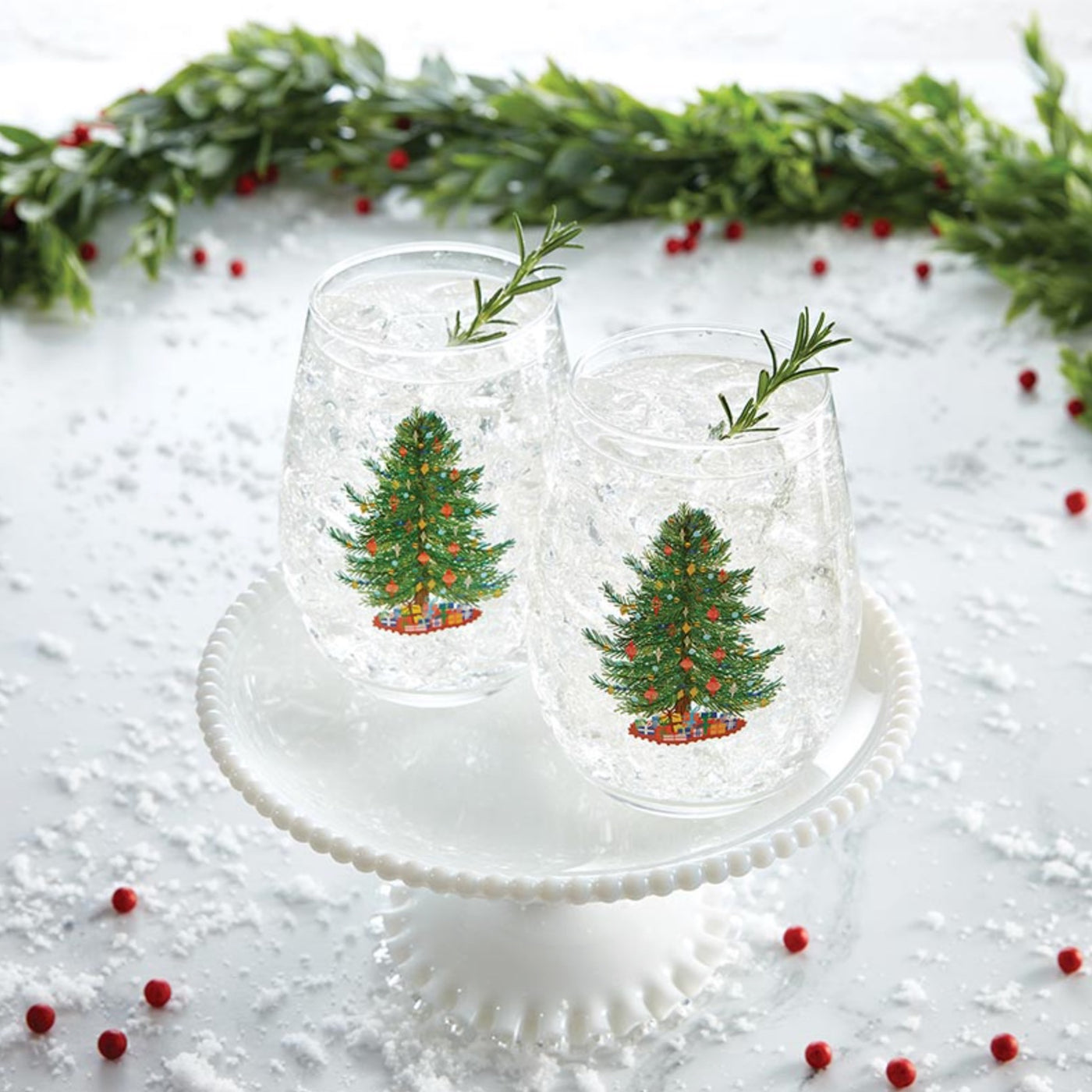Christmas Tree Traditions Stemless Wine Glass