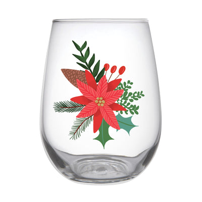 Poinsettia Stemless Wine Glass - Thimblepress
