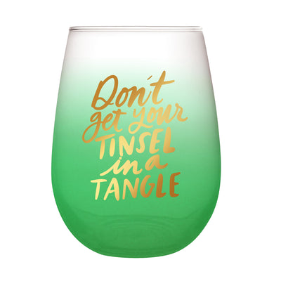 Tinsel In A Tangle Stemless Wine Glass - Thimblepress
