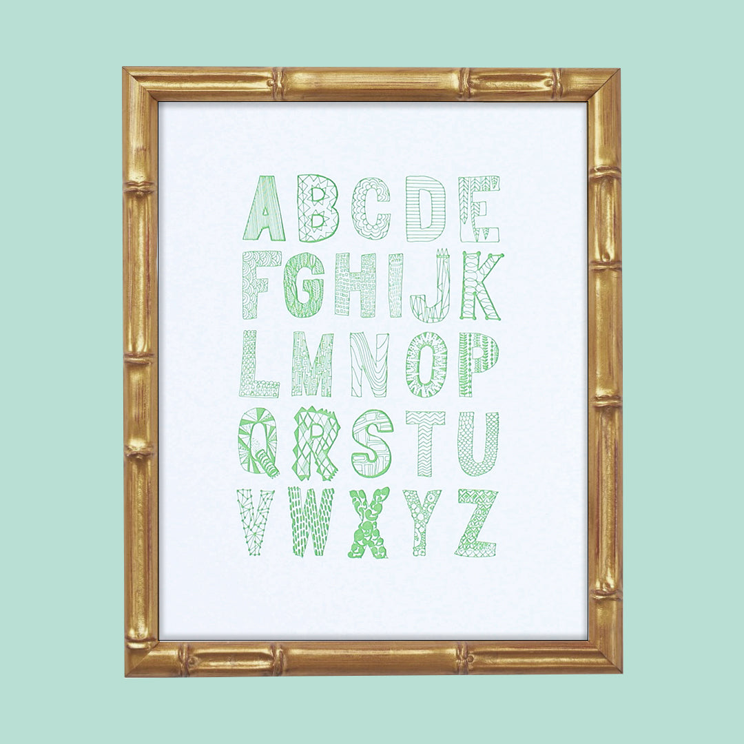 green alphabet letterpress art print
