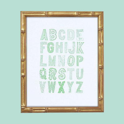 green alphabet letterpress art print