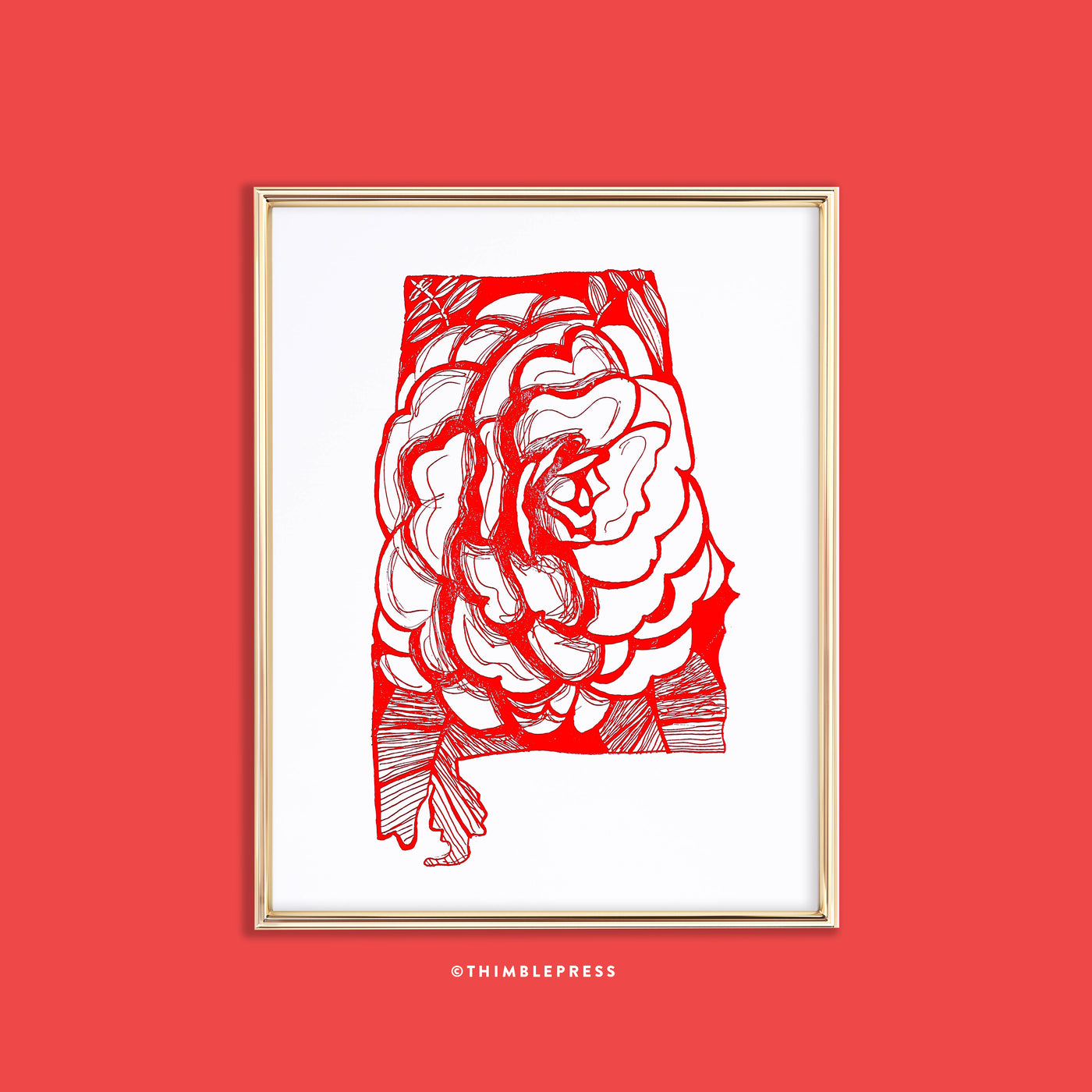 alabama camellia state flower letterpress art print