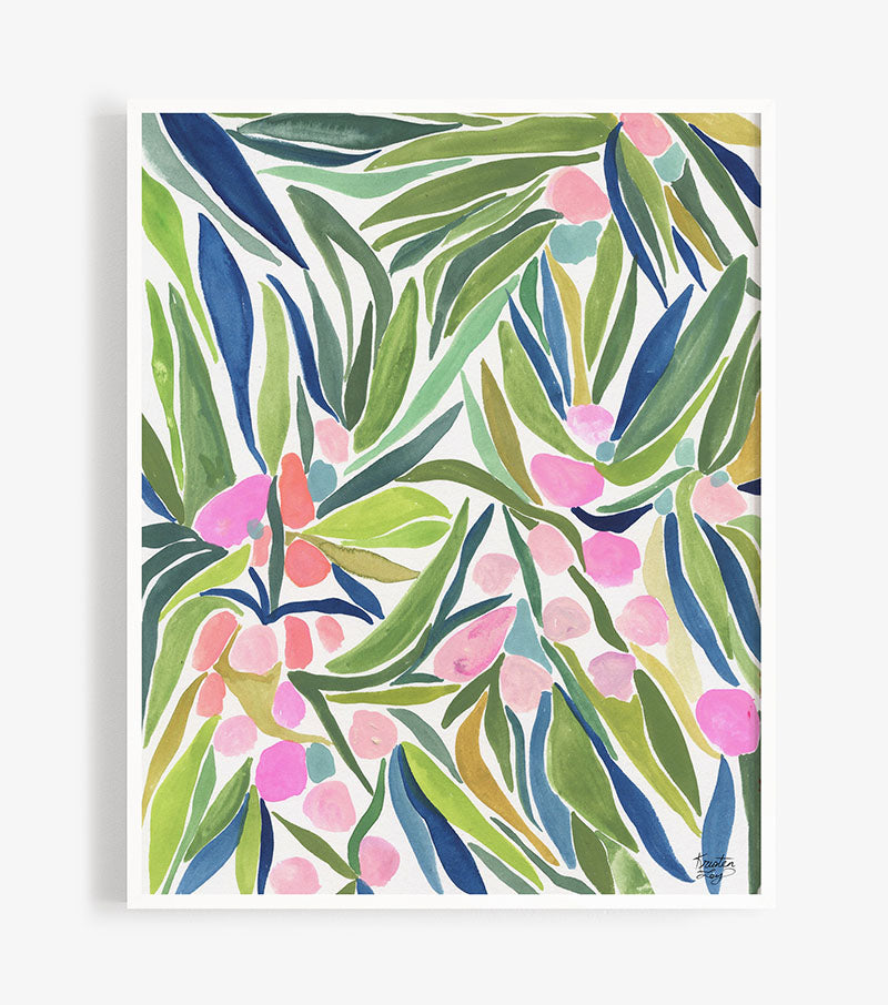 Pink & Green Watercolor Floral Art Print - Thimblepress