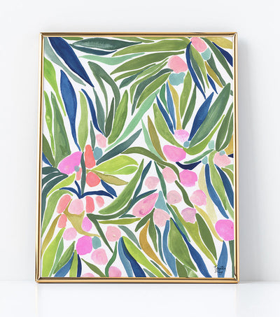 Pink & Green Watercolor Floral Art Print - Thimblepress