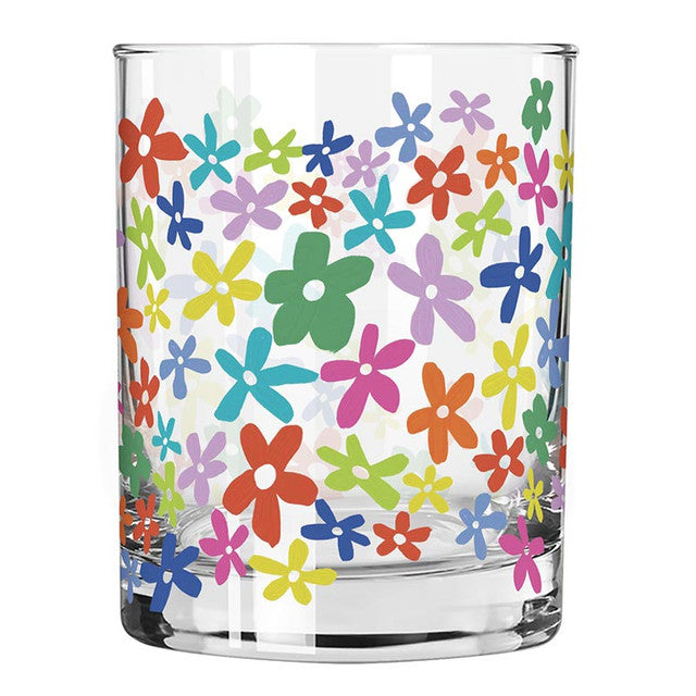 Colorful Daisies Lowball Glass