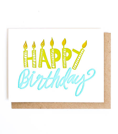 happy birthday candles letterpress card - Thimblepress