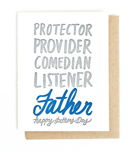 father's day adjectives letterpress card - Thimblepress