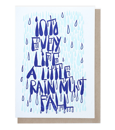 rain must fall letterpress card - Thimblepress
