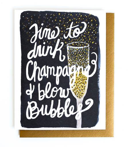 champagne & blow bubbles card - Thimblepress