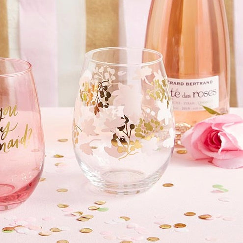 Gold Flowers Wine Glass