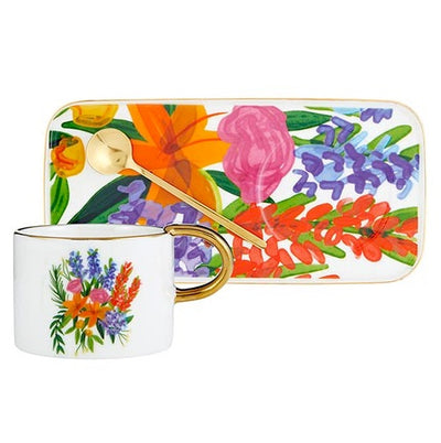 Floral Mug, Tray & Spoon Set - Thimblepress