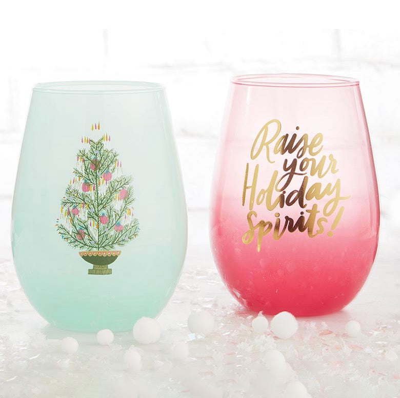 Raise Your Holiday Spirits Stemless Wine Glass - Thimblepress