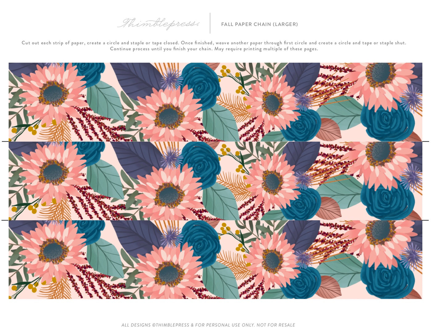 Fall Floral Large Paper Chain Decor Printable – Thimblepress