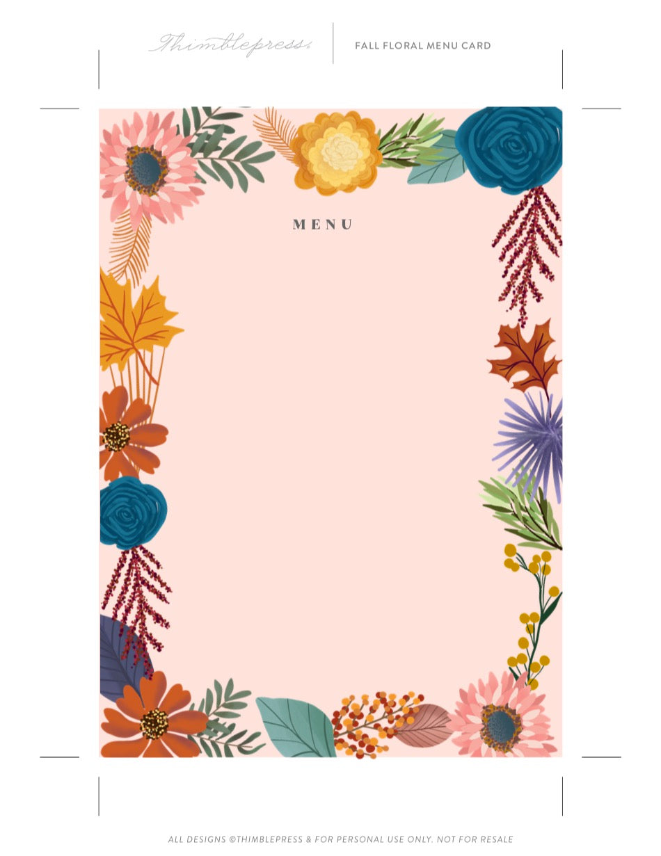 Fall Floral Menu Printable – Thimblepress
