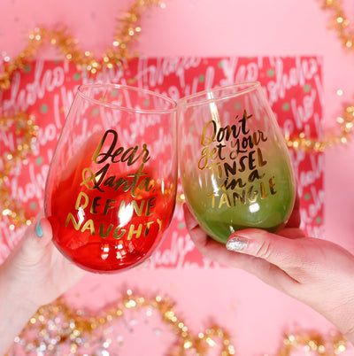 Tinsel In A Tangle Stemless Wine Glass - Thimblepress