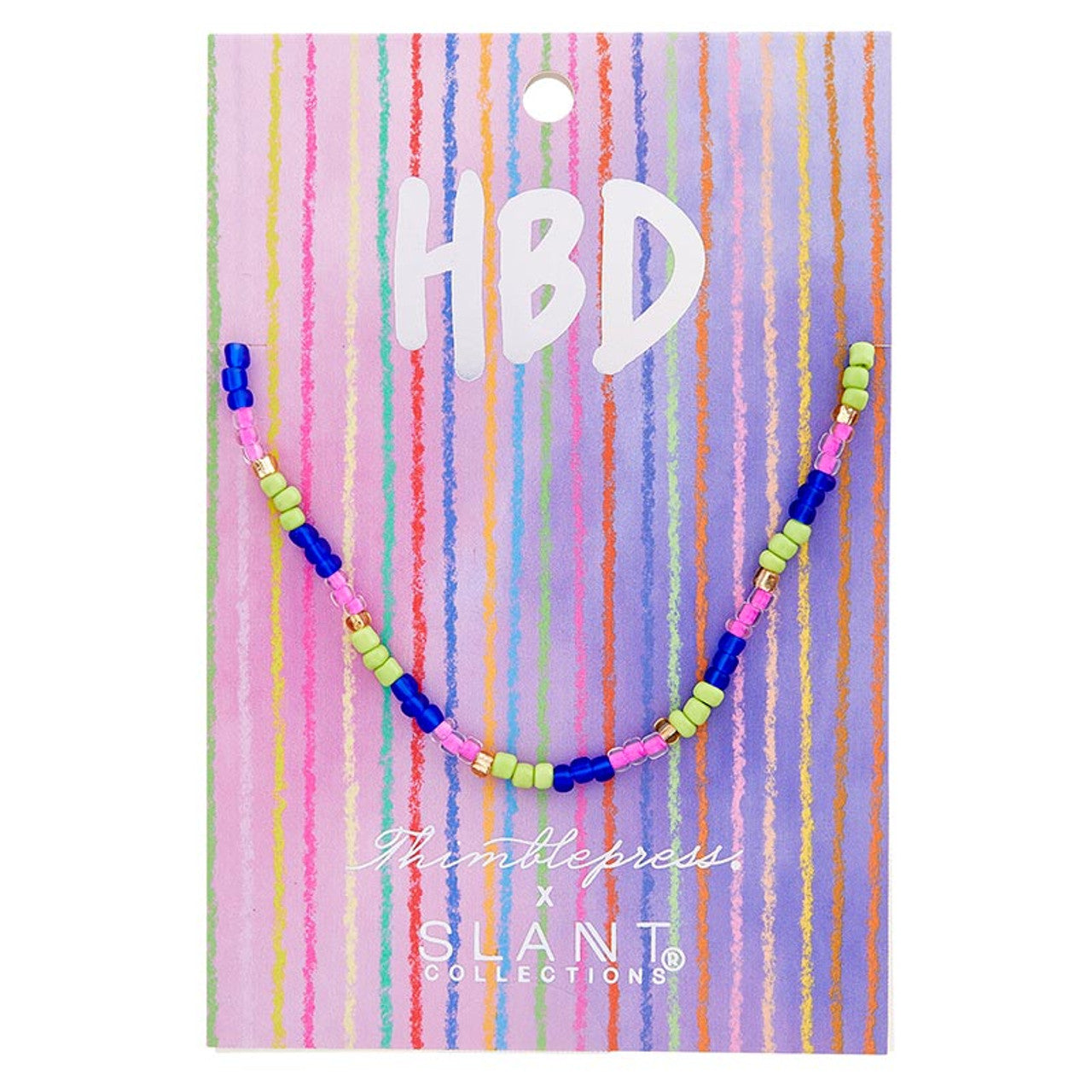 HBD Happy Birthday Beaded Necklace with Stripe Card