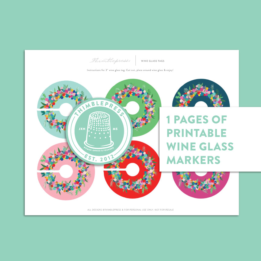 Holiday Wreath Wine Glass Markers Printable