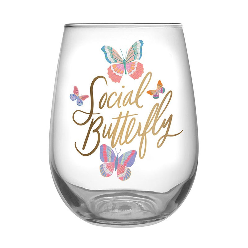 Social Butterfly Stemless Wine Glass – Thimblepress