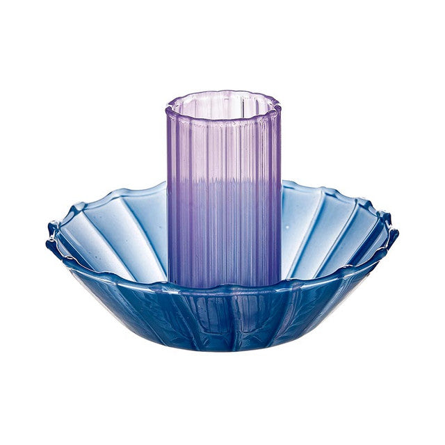 Vintage-Inspired Glass Candle Holder In Blue and Lilac