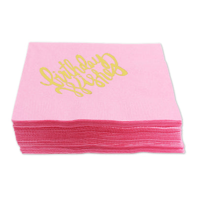 birthday wishes gold foil napkins (teal or pink) - Thimblepress
