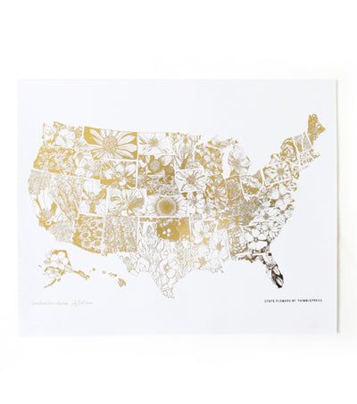 usa state 16 x 20 gold foil map - Thimblepress
