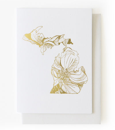 michigan apple blossom gold foil card - Thimblepress