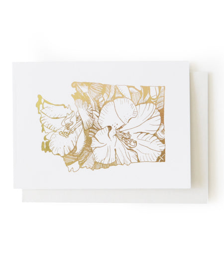 washington coast rhododendron gold foil card - Thimblepress