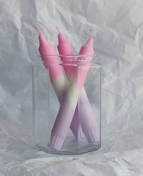 Set of 3 Pink & Lavender Dip Dye Candles - Thimblepress