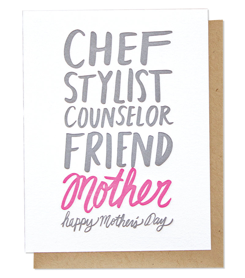 mother's day adjectives letterpress card - Thimblepress