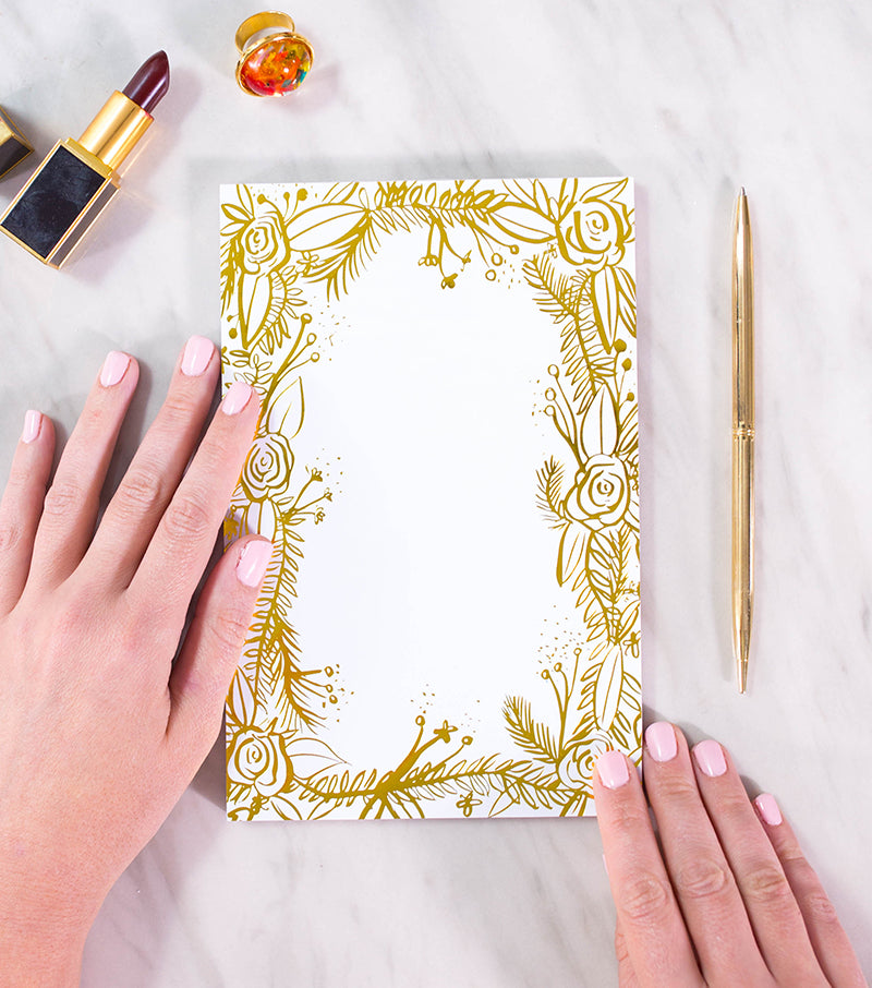 floral lines gold foil stamped notepad - Thimblepress