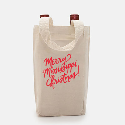 Merry Mississippi Christmas Double Wine Tote Canvas Bag - Thimblepress