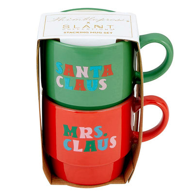 Mrs. Claus & Santa Claus Stacking Ceramic Mug Set