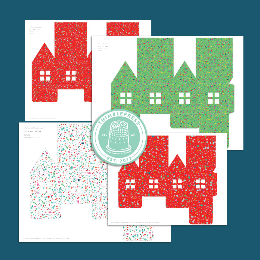 Jolly Terrazzo Christmas Houses Decor & Gift Boxes Printables